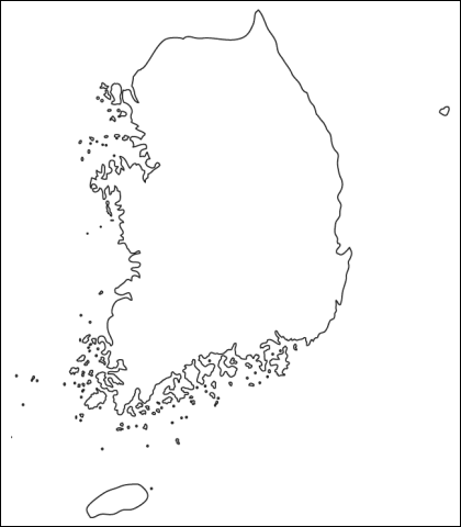 海岸線と国境線のみ韓国白地図